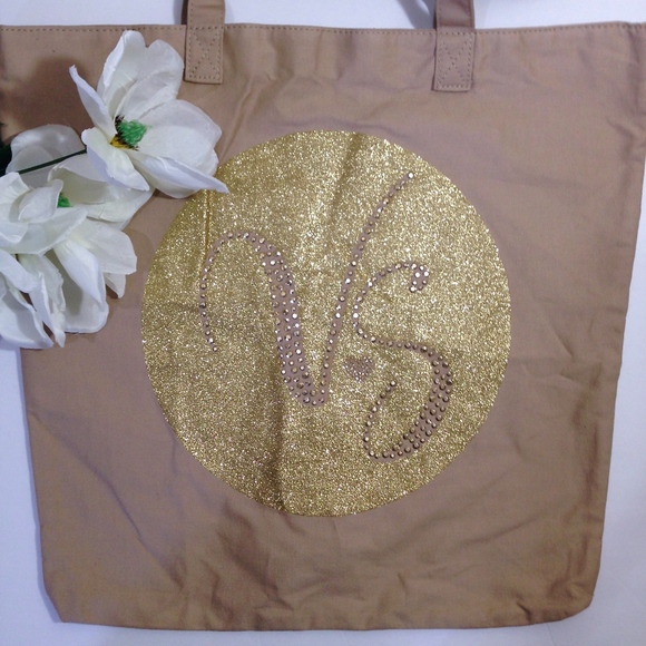 NEW VICTORIA'S SECRET Tan & Gold Large Tote - Picture 2 of 7